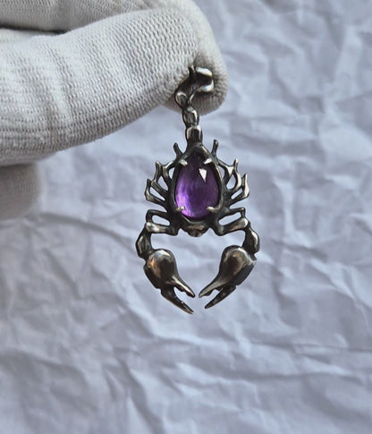 Amethyst Scorpion pendant with a rosecut amethyst gem, handmade silver witchy jewelry