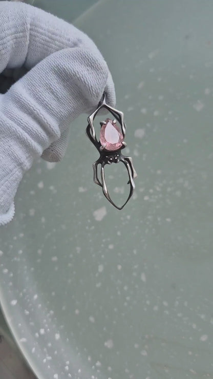 Silver spider Necklace – Tourmaline gem - Handmade silver jewelry