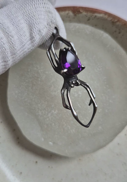 Pendentif araignée de feu violet, bijoux en argent de sorcière