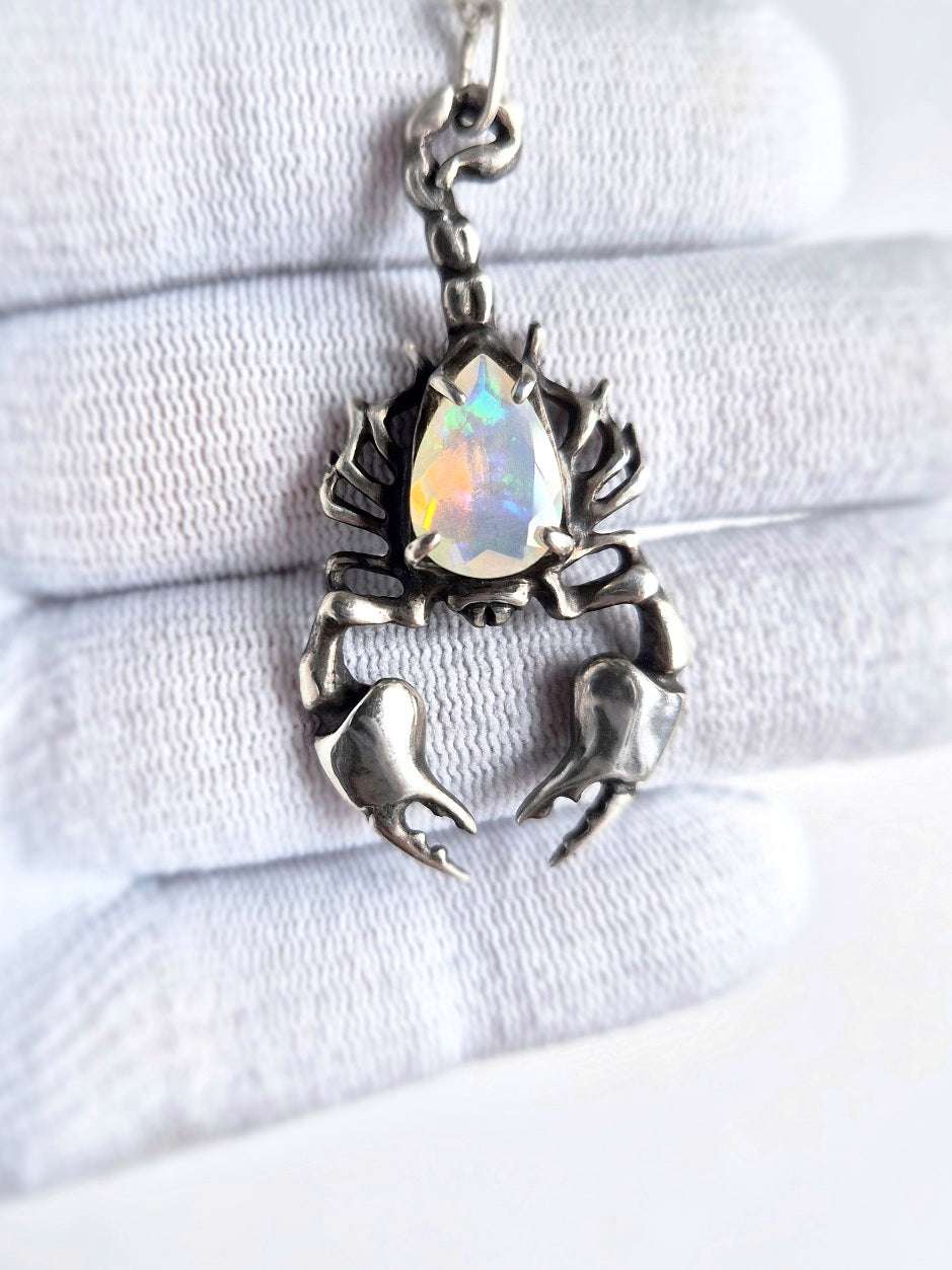 Scorpion necklace in Sterling Silver - Opal gem - Ready to ship