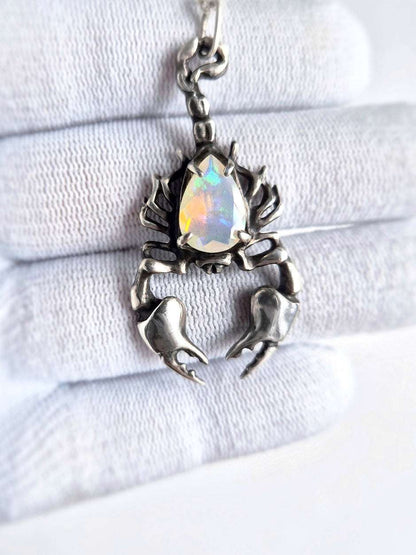 Scorpion necklace in Sterling Silver - Opal gem - Ready to ship