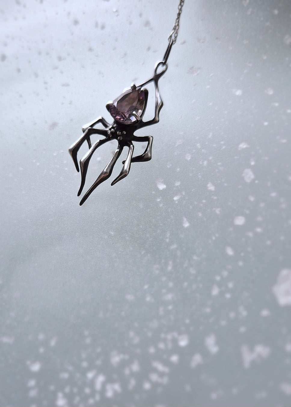 Spider necklace in sterling silver - Amethyst gem - Custom crafted