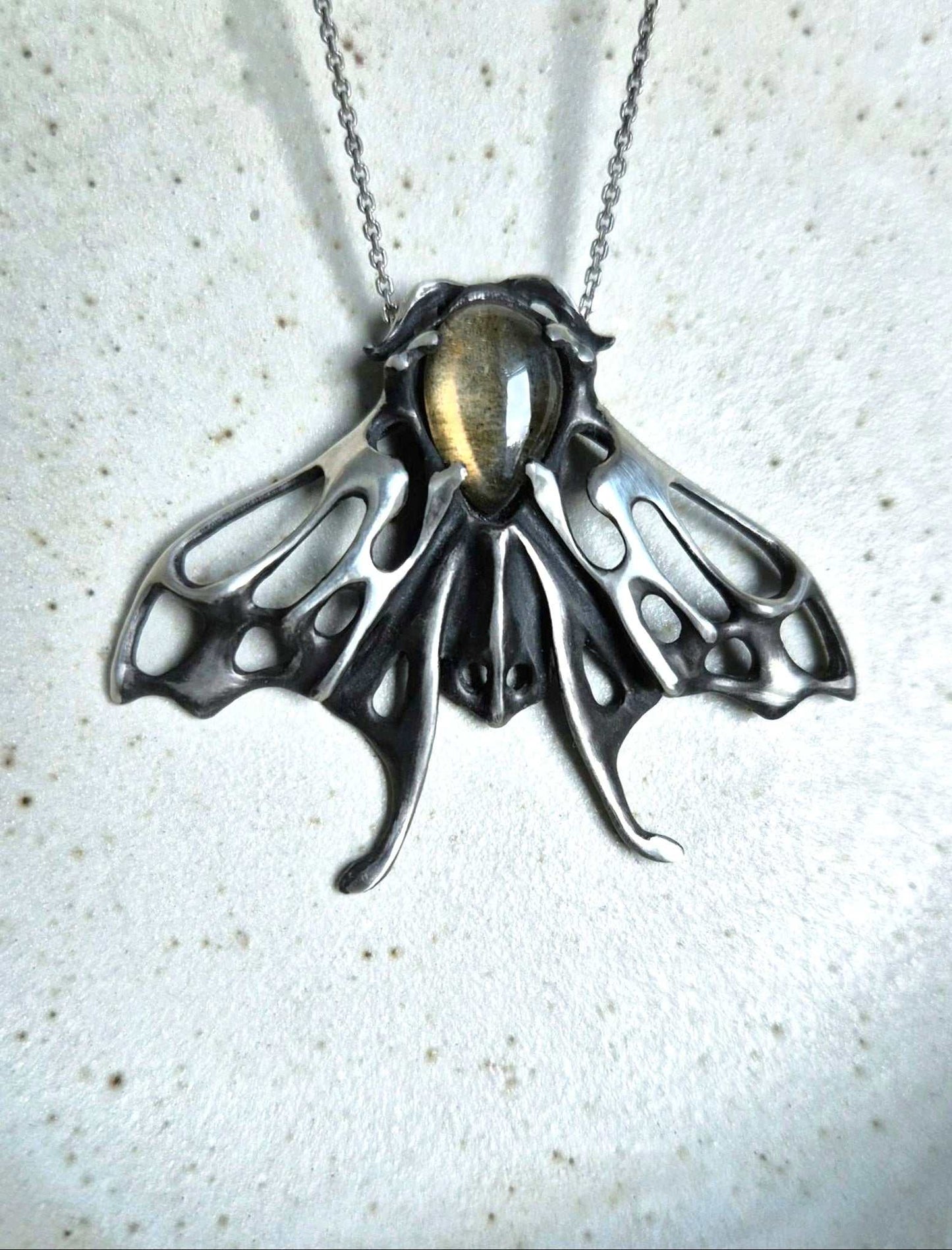 moth necklace in sterling silver - labradorite