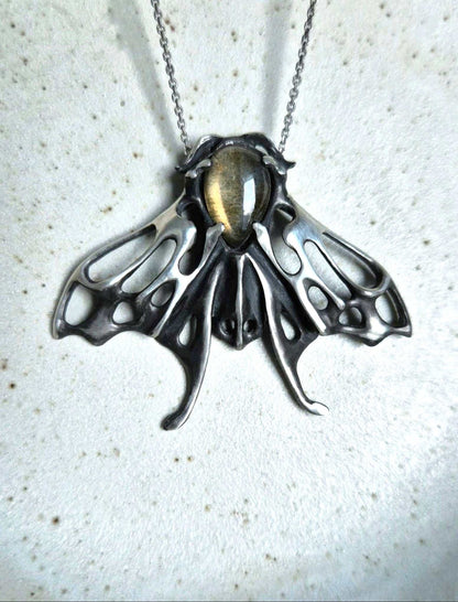 moth necklace in sterling silver - labradorite