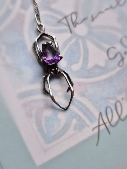 Spider necklace – Purple Amethyst - Handmade silver jewelry