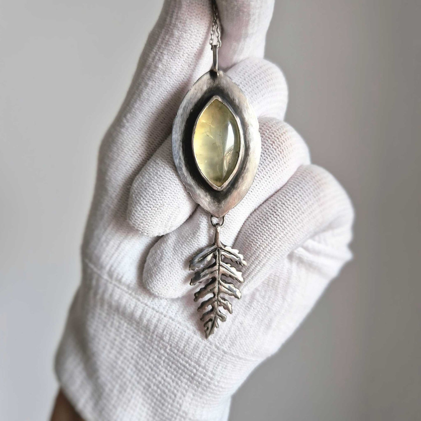 Forest Path pendant with a prehnite cabochon, natural gem, Witchy silver jewelry
