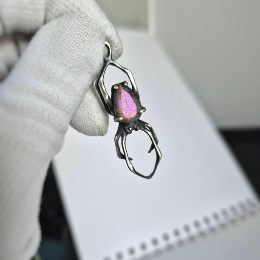 Lavender spider pendant with a faceted purple labradorite gem, handmade Witchy silver talisman