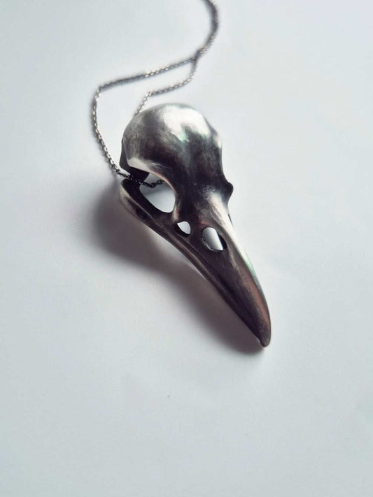 Silver Raven Skull necklace - Handmade symbolic silver jewelry