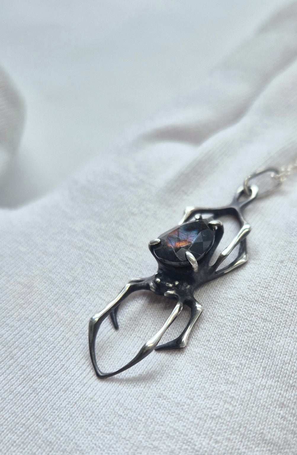 Spider necklace with Labradorite • Pattern on Black