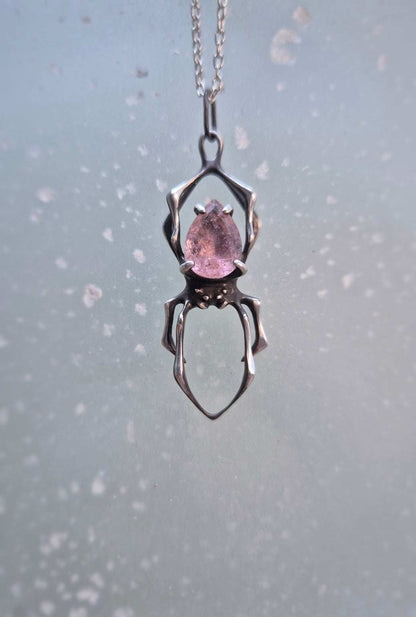 Silver spider Necklace – Tourmaline gem - Handmade silver jewelry