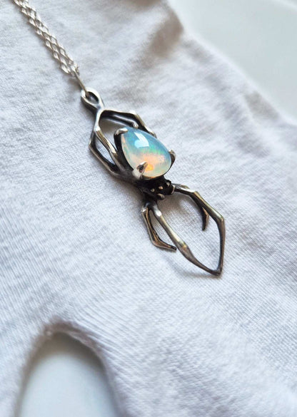 Spider Necklace in Sterling silver – natural Opal gem - One-of-a-kind / Ready to ship