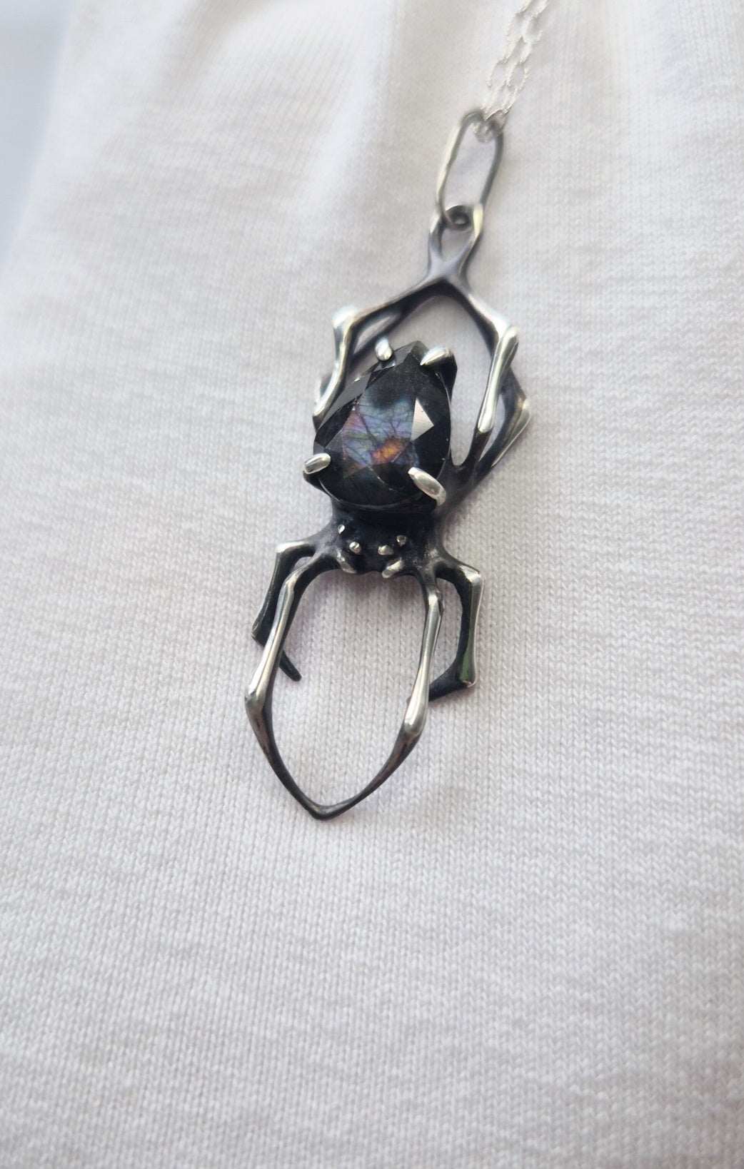 Spider necklace with Labradorite • Pattern on Black