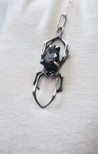 Spider necklace with Labradorite • Pattern on Black