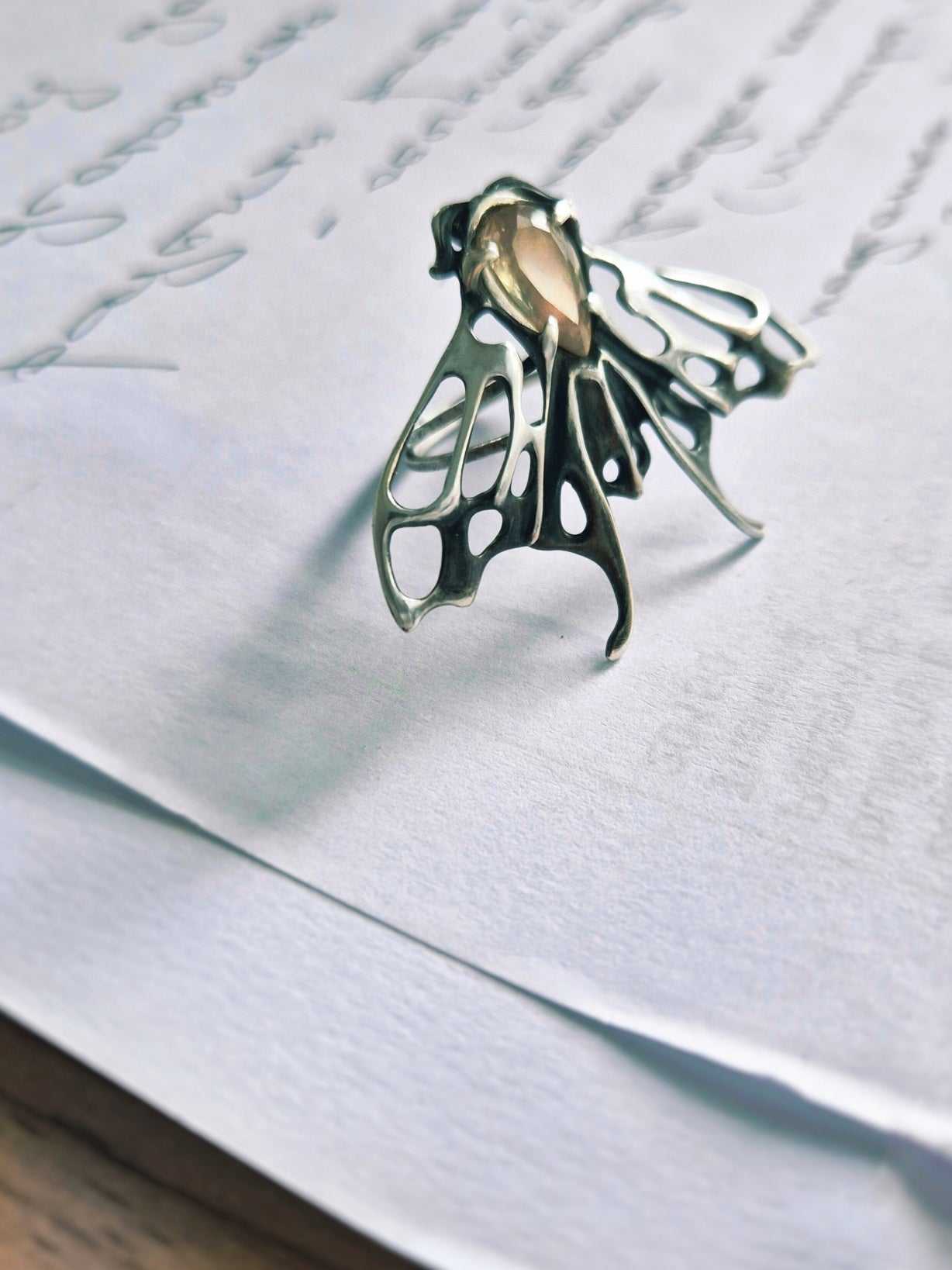 Mottenring - Grandidierit Edelstein - Handgefertigter symbolischer Silberschmuck