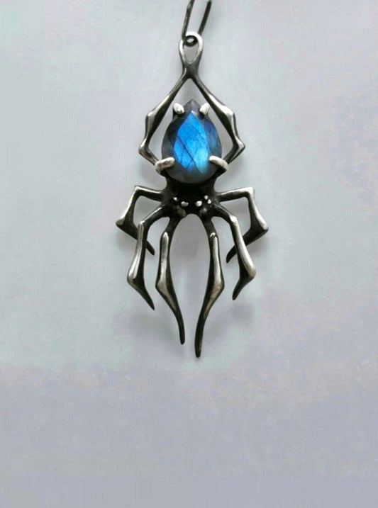 Spinnenkette - Labradorit Edelstein - Handgefertigter Silberschmuck