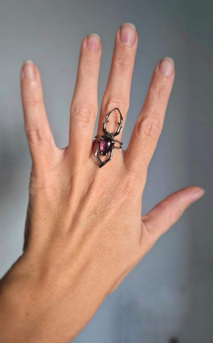 Spinnenring - Iolith Sonnenstein Edelstein - Handgefertigter Silberschmuck