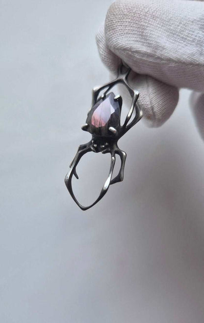 Spider necklace in sterling silver - Purple labradorite - OOAK / Ready to ship