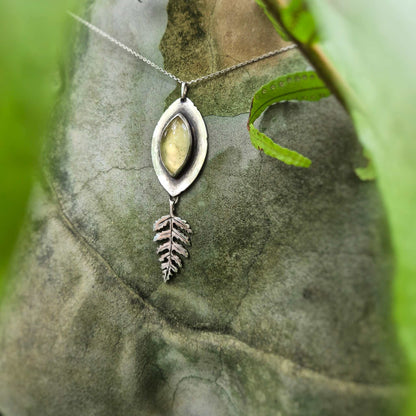 Forest Path pendant with a prehnite cabochon, natural gem, Witchy silver jewelry
