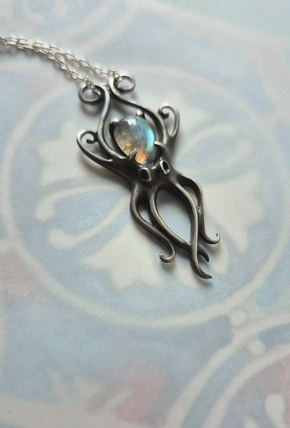 Collier Pieuvre en Argent - Gemme Labradorite Bleue - Bijoux en argent faits main