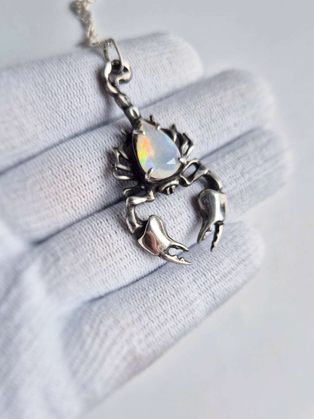 Scorpion necklace in Sterling Silver - Opal gem - Ready to ship