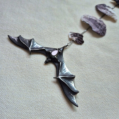 Lavender Bat pendant, Witchy silver talisman