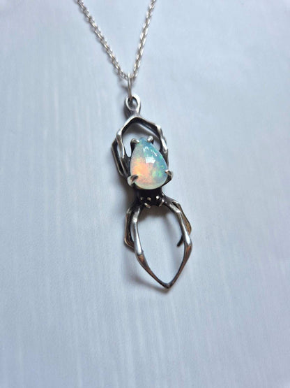 Spider Necklace in Sterling silver – natural Opal gem - One-of-a-kind / Ready to ship