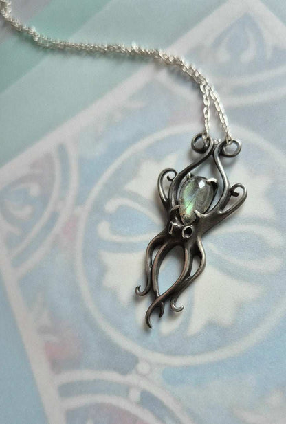 Collier Pieuvre en Argent - Gemme Labradorite Bleue - Bijoux en argent faits main