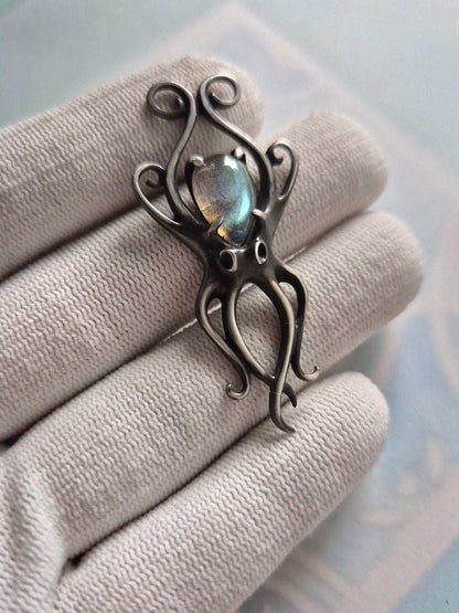 Collier Pieuvre en Argent - Gemme Labradorite Bleue - Bijoux en argent faits main