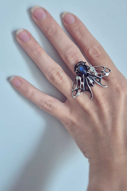 Moth ring with Deep Blue Labradorite