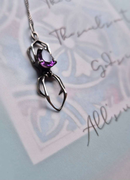 Spider necklace – Purple Amethyst - Handmade silver jewelry