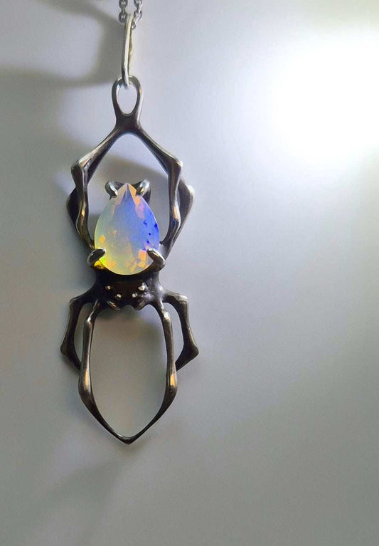 Spider Necklace in Sterling silver – natural Opal gem - One-of-a-kind / Ready to ship