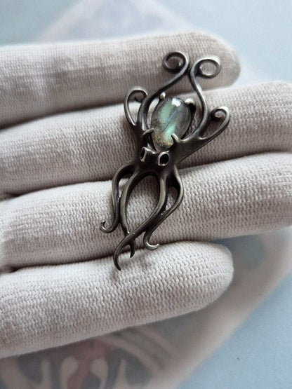 Collier Pieuvre en Argent - Gemme Labradorite Bleue - Bijoux en argent faits main