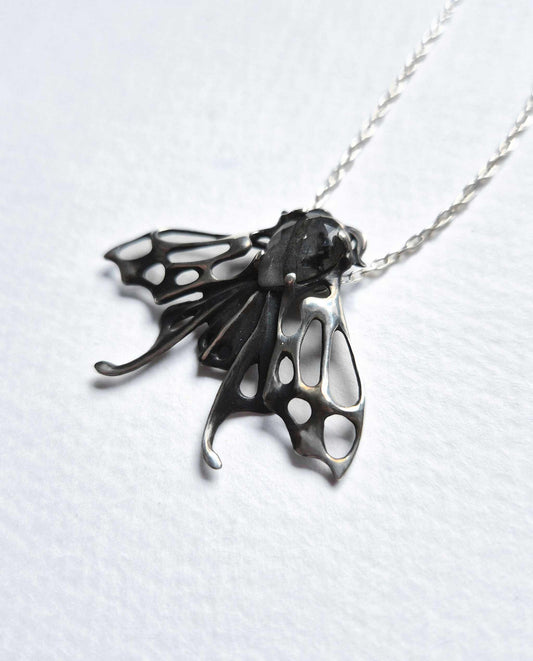 Moth Necklace in sterling silver - Labradorite gem - Custom crafted - Reserved for Michael