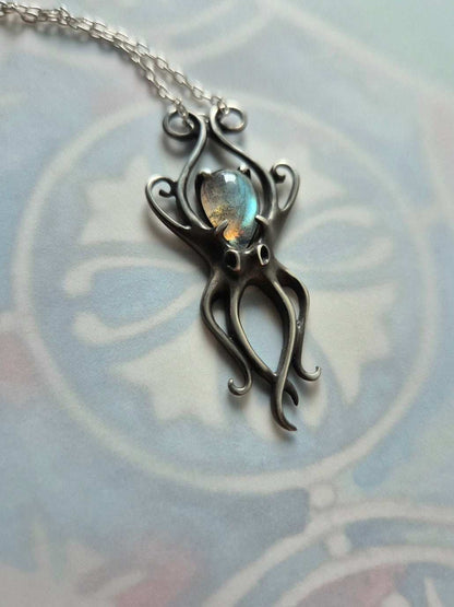 Collier Pieuvre en Argent - Gemme Labradorite Bleue - Bijoux en argent faits main