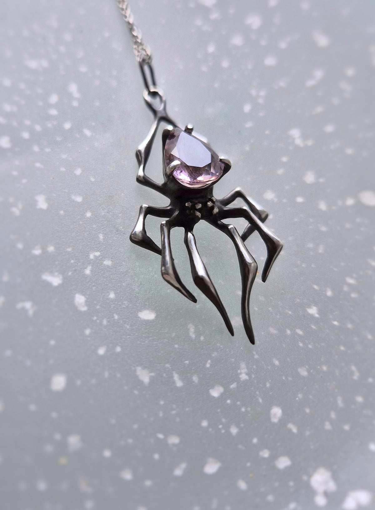 Spider necklace in sterling silver - Amethyst gem - Custom crafted