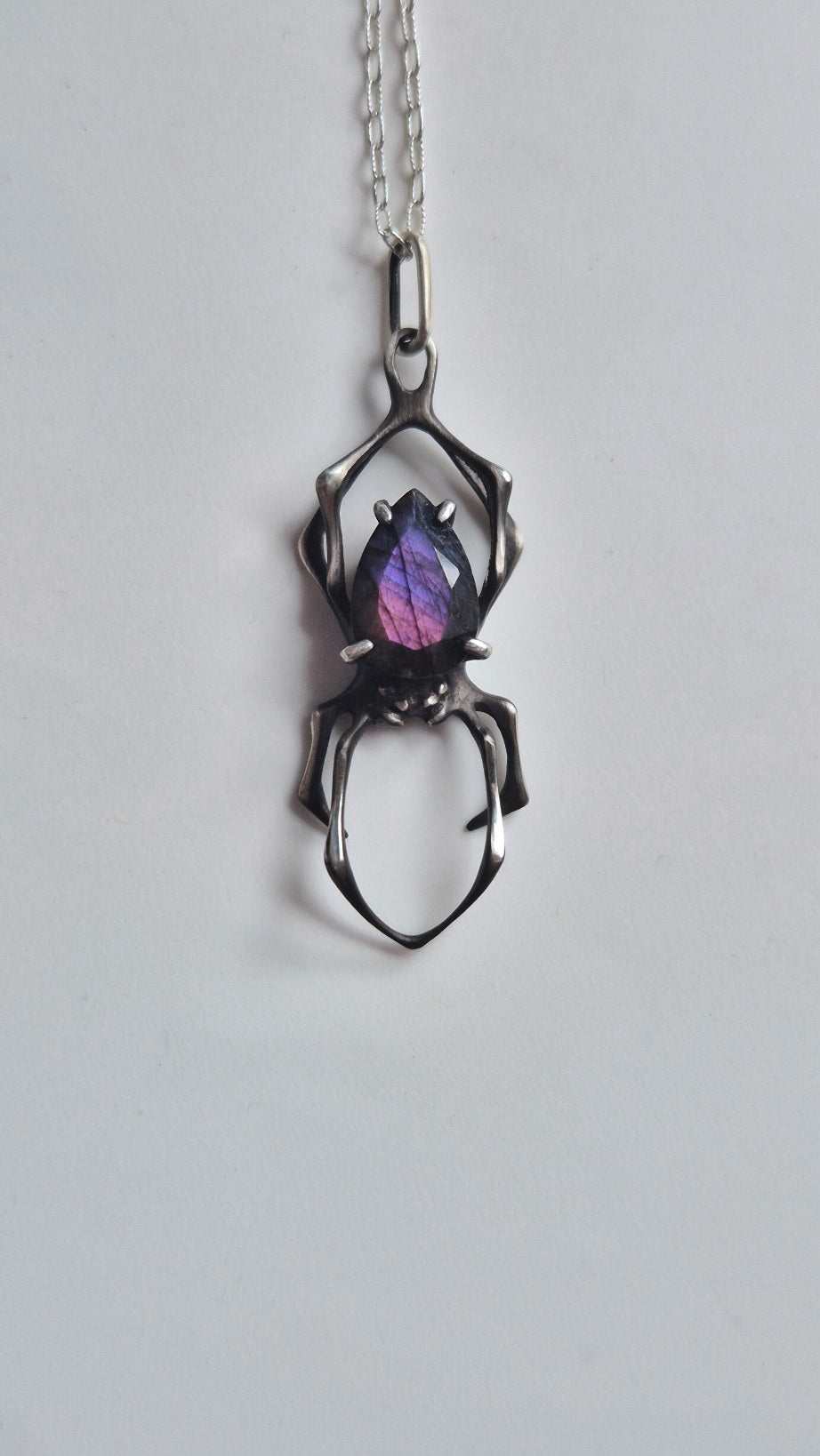 Spider necklace in sterling silver - Purple labradorite - OOAK / Ready to ship
