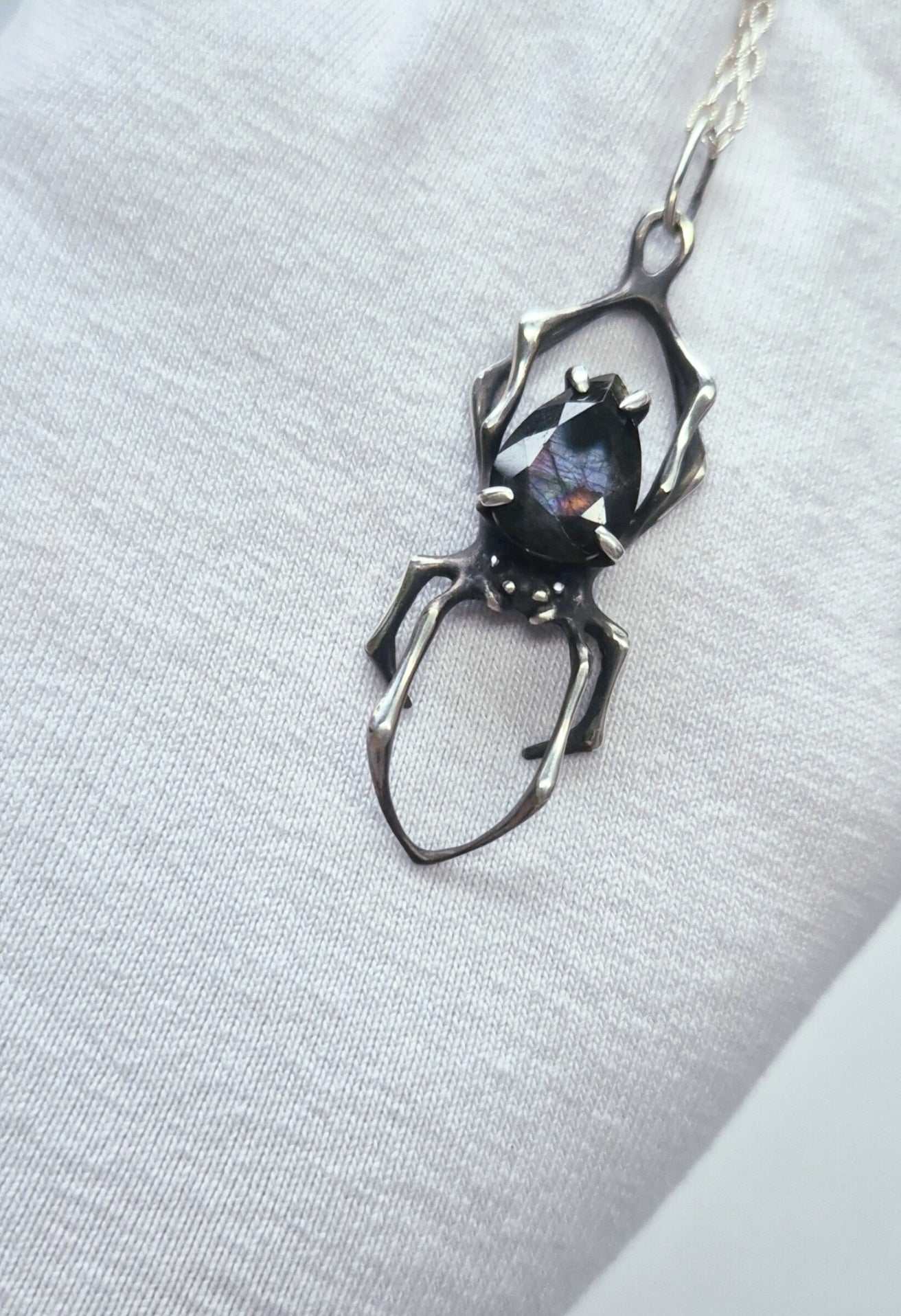 Spider necklace with Labradorite • Pattern on Black