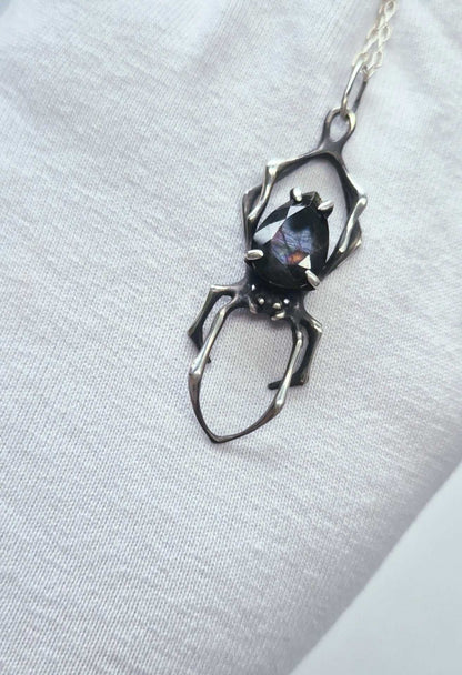 Spider necklace with Labradorite • Pattern on Black
