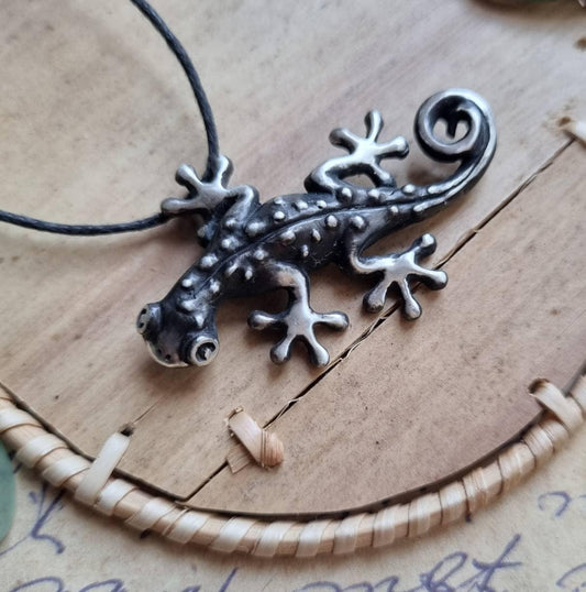 Gecko pendant, Tropical lizard handmade silver talisman