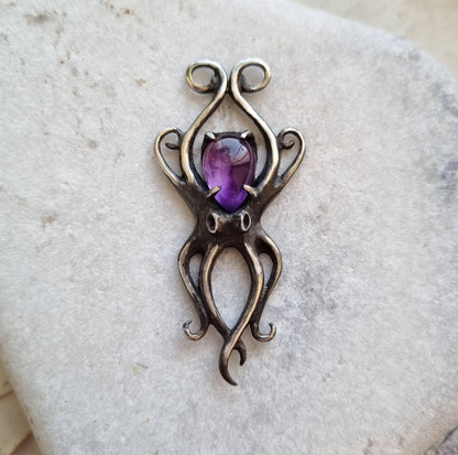 Custom Amethyst Octopus Pendant - Ocean Talisman top view