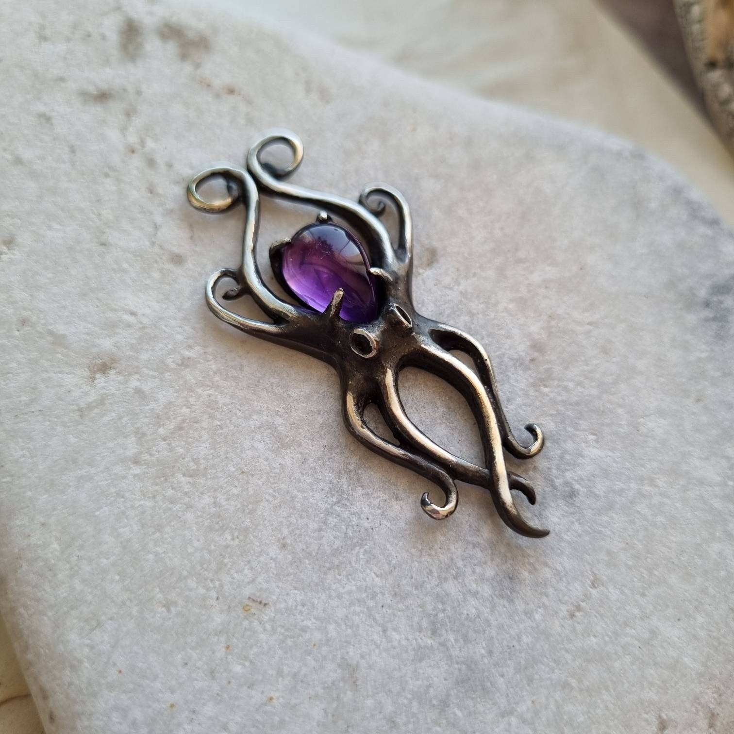 Custom Amethyst Octopus Pendant - Ocean Talisman left side